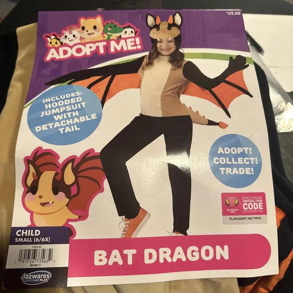 Adopt‎ Me Bat Dragon Kids Hooded Jumpsuit Halloween Costume 6/6X Small New